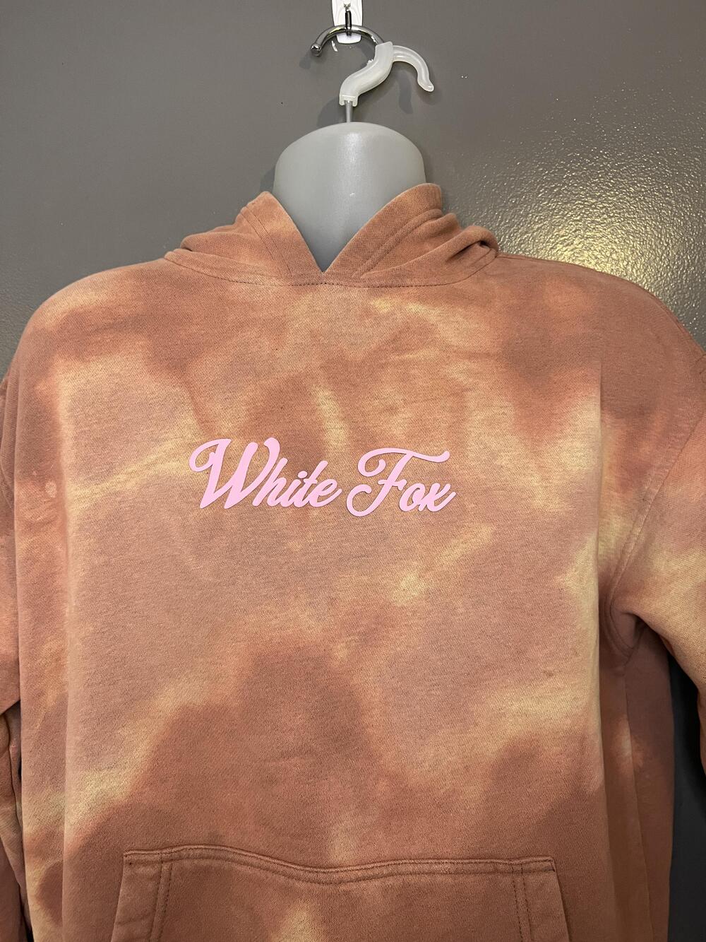 White Fox Hoodie Womens S/M Tie Dye Fleece Pullover Graphic Kangaroo Pocket